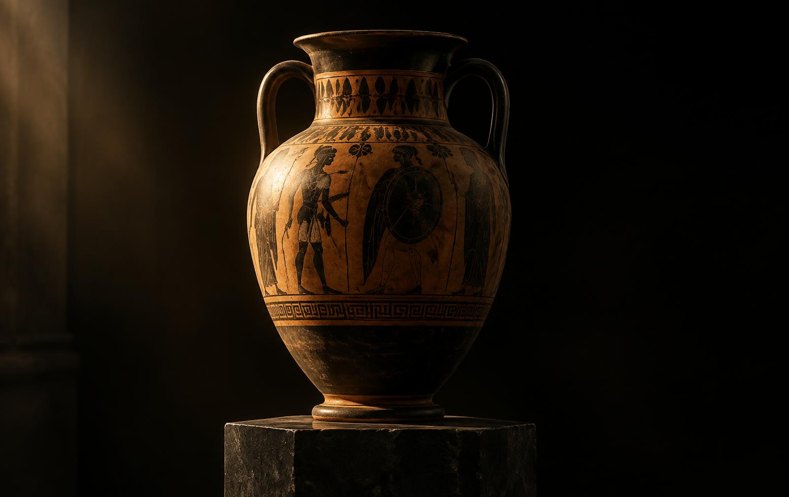 A classical amphora in warm light