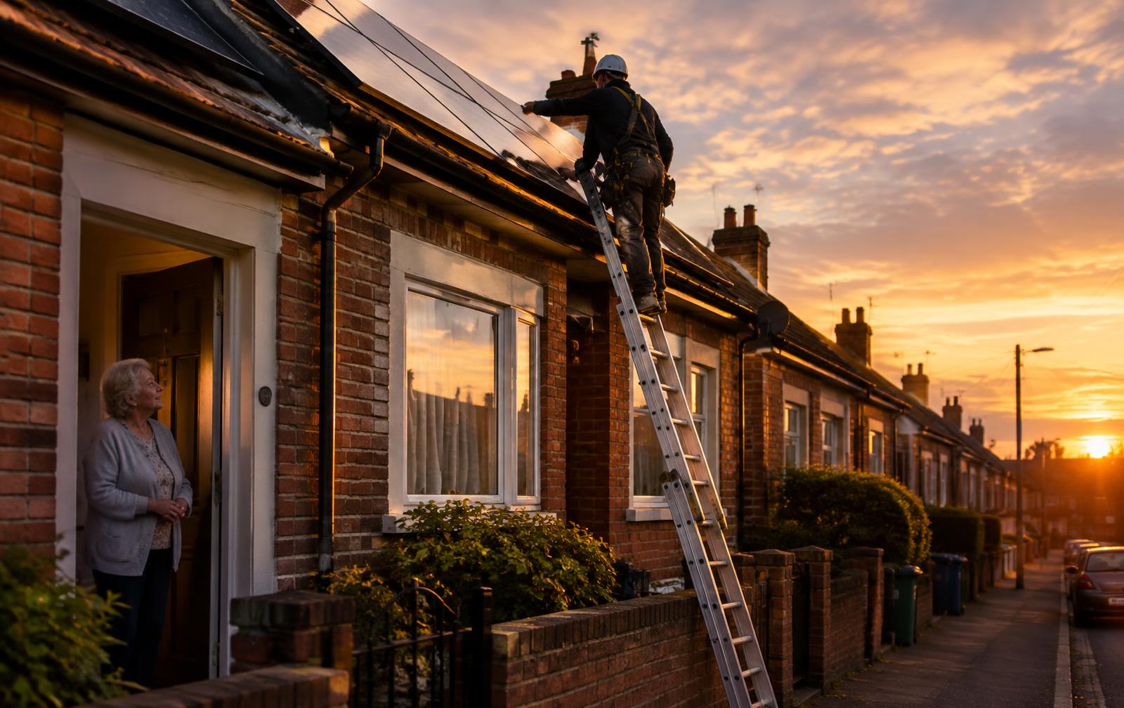 Solar panels being fitted to a family home